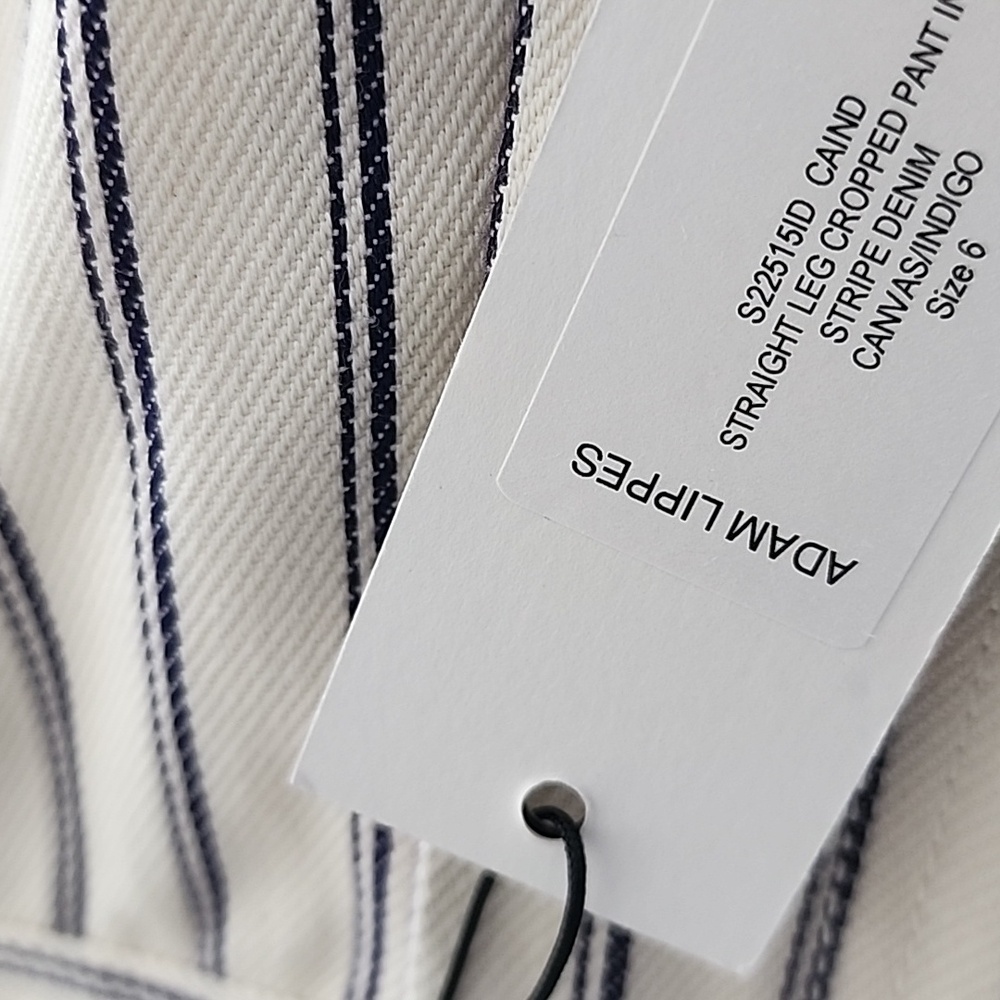 NWT Adam Lippes Stripe Caind Cotton Denim Wide Leg Ankle Pants In Canvas/Indigo - Picture 9 of 13